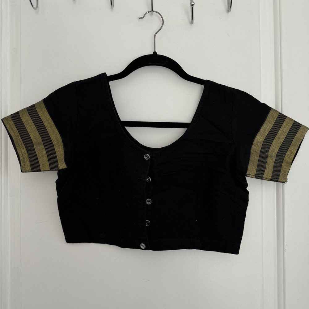 Cotton Sari/Saree Choli/Blouse Black and Gold